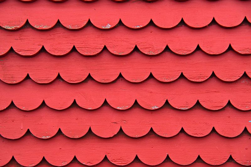 Couverture en écailles peintes en rouge, vue de près